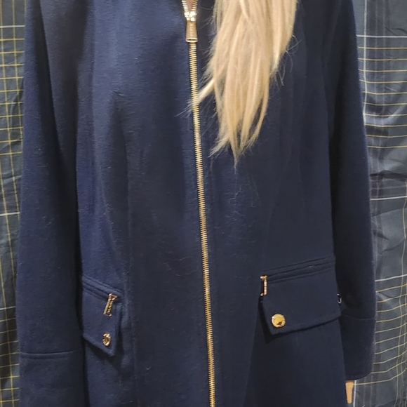 Michael Kors Women's Blue Long Sleeve Pockets Collared Full Zip Overcoat Size 0X - Picture 1 of 13